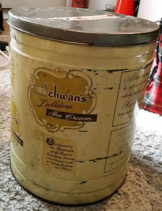 Vintage 1950s Schwan ' s Ice Cream Metal Tin 10 1/2 