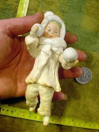 Vintage Cotton Wool Boy Doll Kewpie Bisque Head Christmas Ornament Tree Topper