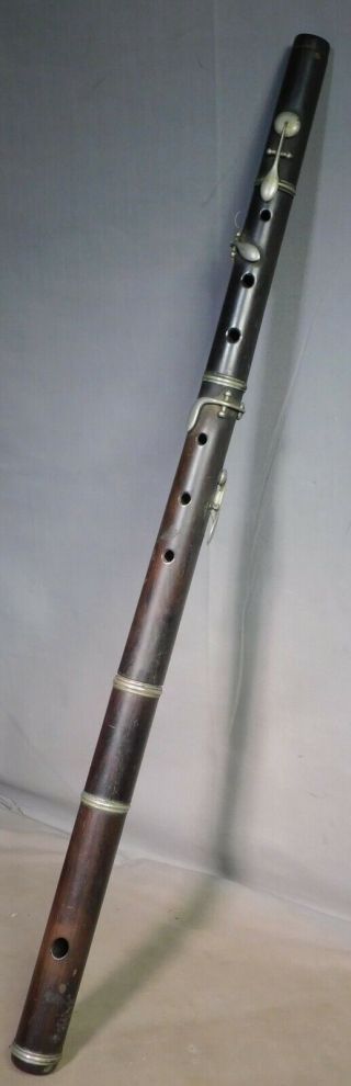 Antique 1800s French German Drk Wood Nickel Silver Simple Flute Early To Restore