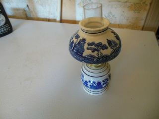 Decorative Oil Lamp " Blue Willow " Pattern,  7.  5 Inches Tall,