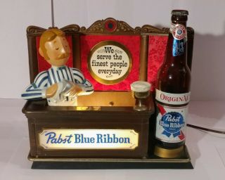 Vintage Pabst Blue Ribbon Beer Bartender Lighted Back Bar Display