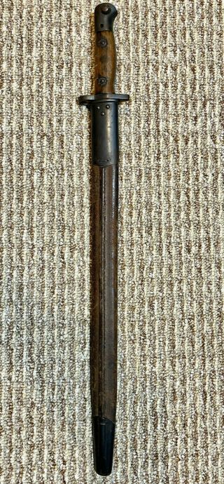 British Wwi P - 1907 Enfield Bayonet With Scabbard - Sanderson Marked