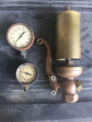 Vintage Brass Lonergan Steam Whistle Traction Train Hit Miss Engine Fire Gauges