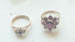 2 Vintage 9ct Gold On Silver Rings With Wonderful Stones Sizes O/q