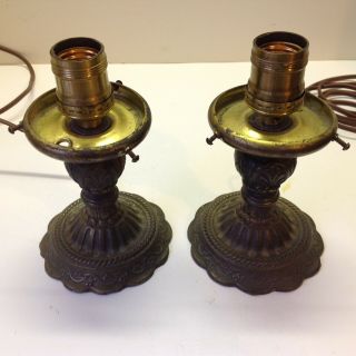 Pair Art Deco Cast Iron Vanity Dresser Lamps Antique Boudoir Lights To Restore