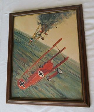 Vintage Rare Print Framed Of Red Baron And French Pilot Wwi Décor