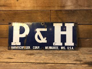 P&h Harnischfeger Crane Porcelain Advertising Sign Vintage Gas Pump Shell Gulf
