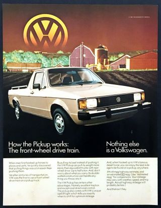 1982 Vw Volkswagen Pickup Truck Photo " Front Wheel Drive " Vintage Print Ad