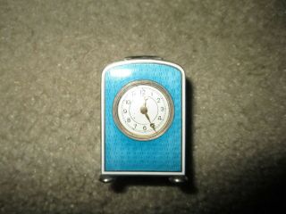 Sterling Silver (935) Guilloche Enamel Swiss Made Miniature Carriage Clockw/box Nr
