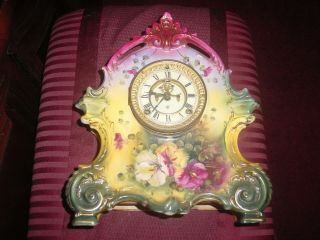 Old Ansonia Bretagm Royal Bonn Germany Porcelain Mantle Clock 14 X 12 Inches.