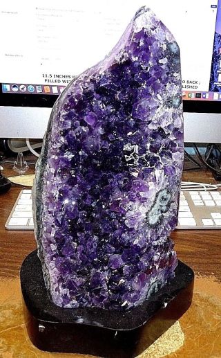 Tall Amethyst Crystal Cluster Cathedral Geode Uruguay; Stalactite Base; Polished