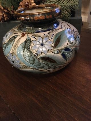 Vase Mexico Chino Ken Edwards Bird/flowers/butterflies Blue/brown