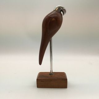 Vintage Hand Carved Wood Bird Figurine Painted Head With Base