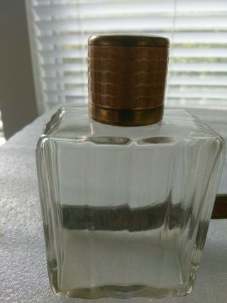 Vtg Empty Clear Vertical Scalloped Heavy Glass Perfume Bottle W/daub Top