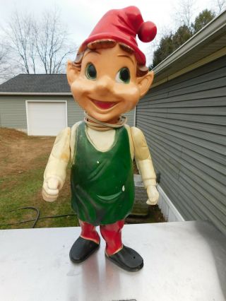 Vintage Union Products Christmas Molded Hard Plastic Lighted Spring Jointed Elf