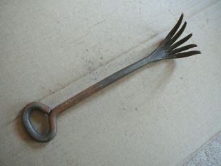 Antique Hand Forged Hardware Store Lumber Yard - Five Tine Nail Rake Claw Tool