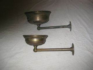 2 Antique Solid Brass Art Deco Oil Lamp Or Plant Wall Mount Holders