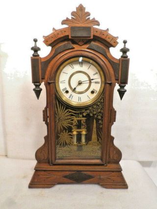 1882 Ansonia Carved Case Striking Parlor Clock