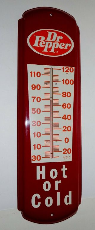 Vintage Dr Pepper Soda Hot Or Cold Metal Advertising Thermometer 27 "