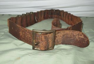 Antique Vintage Leather Ammo Belt With 4 Shell Casings Aoc 1340 Ww1 Era