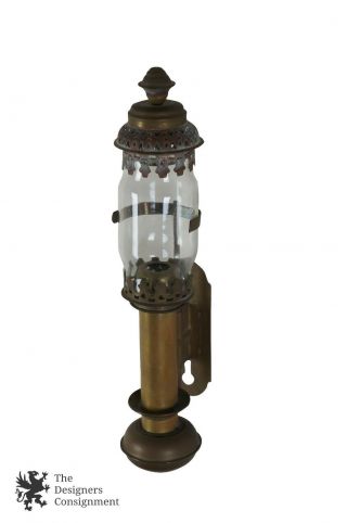 2 Antique 19th Century Brass Carriage Lantern Wall Sconces Train Coach Oil Lamp 3