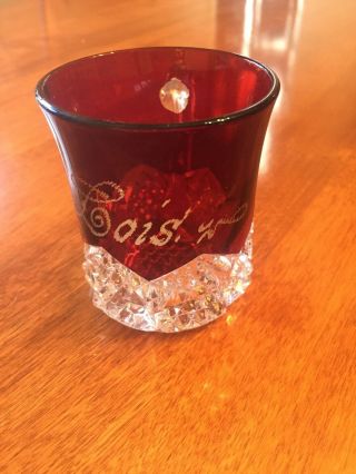 Antique Cranberry Glass Baby Cup,  Cut Crystal On Bottom Of Cup