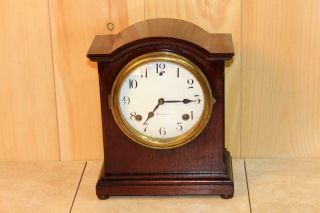 Antique Sessions 8 Day Time And Strike Bonnet Top Mantle Clock Runs