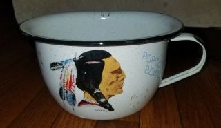Vintage Enamel Popcorn Bowl With Handle Daugherty Studio 9 " X 5 " American Indian