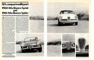 1960 Alfa Romeo Sprint Vs 1961 Alfa Romeo Spider Great 8 - Page Article / Ad