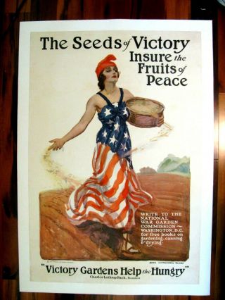 Wwi War Poster,  The Seeds Of Victory,  James M.  Flagg,  Garden,  1918,  Linen