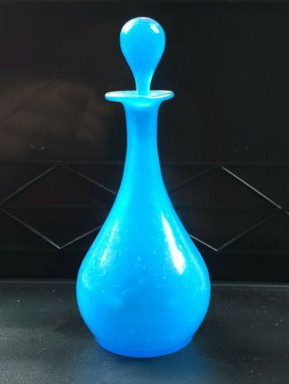Antique Blue Glass Perfume Scent Cologne Bottle 1800s Bubbles Gold Painted Edges