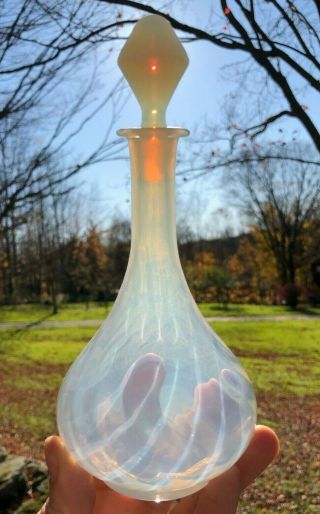 Antique Art Glass Dresser Bottle Vase With Stopper,  Water Like Color