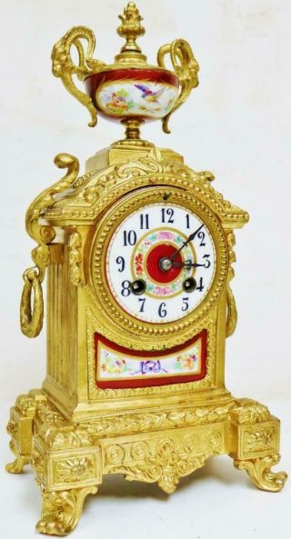 Antique 19thc French 8 Day Striking Gilt Metal & Sevres Porcelain Mantel Clock