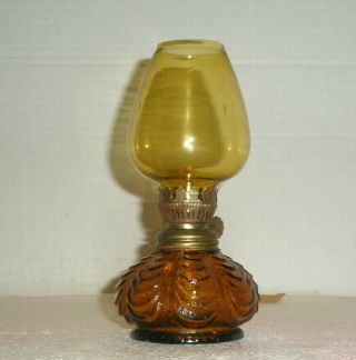 Vintage Miniature Oil Lamp Amber Glass Hong Kong
