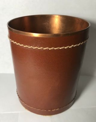 Rare Vintage Copper Dice Cup With Leather Cover 2
