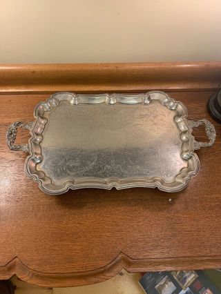 Vintage International Silver Plated Rectangular Footed Tray W/ Handles 23 X 13.  5