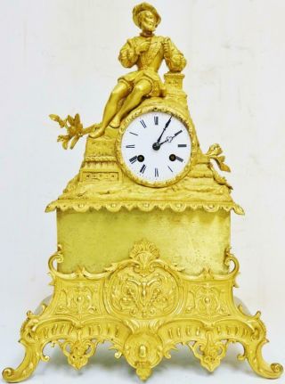 Antique French Empire Style Bronze Ormolu 8 Day Bell Striking Mantel Clock