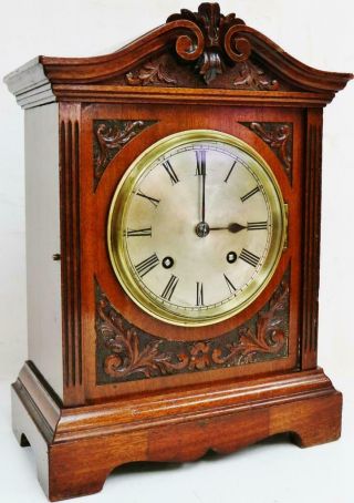 Antique German Carved Mahogany Musical 1/4 Striking 8day Ting Tang Bracket Clock