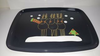 Vintage Couroc Of Monterey Inlaid Serving Tray Three Christmas Reindeers Tree