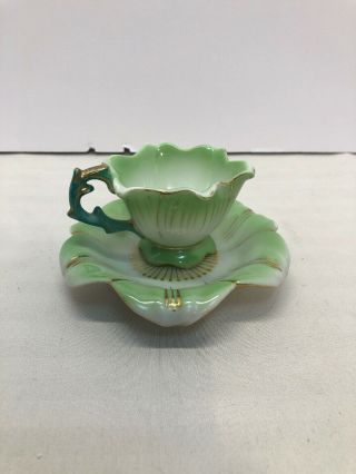 Vintage Merit China Teacup And Saucer - Green & Gold