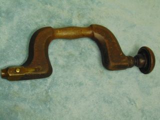 Antique Wood & Brass Hand Drill,  Carpenters Brace