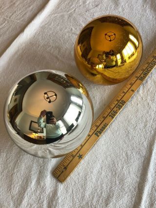Vintage Kugel Gold & Silver Christmas Ornament 6” Jumbo Mercury Glass Germany