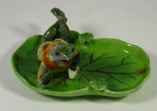 Vintage Porcelain Ceramic Frog Lily Pad Ashtray Dish Tray Occupied Japan