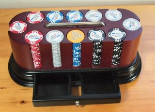 World Poker Tour 300 Chip Set Revolving Holder w/ Handle Casino Gambling Betting 2