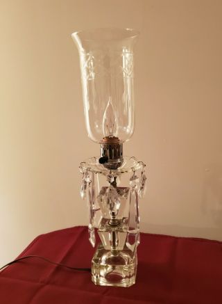 Vintage Crystal Hurricane Electric Boudoir Lamp Hanging Glass Teardrop Prisms