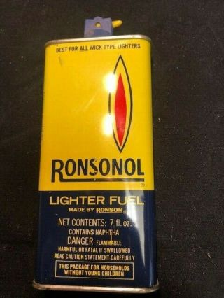 Vintage Ronsonol Lighter Fluid Can 7 Fl Oz
