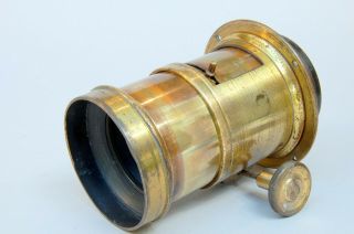Vintage No - Name Petzval - Type Large Format Brass Lens With Aperture - 9 Inch