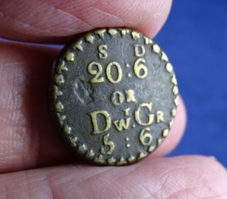 Interesting Antique Brass 1 Guinea Coin Weight Withers 1996 (m) Ewer Counter Mark