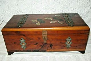 Antique Cedar Chest Jewelry Box - Hand Painted