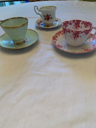 3 English Teacups & Saucers - Royal Stafford,  Shelley And Royal Albert.